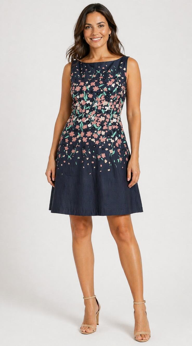 Loft Boat Neck Floral Midi Knee Length Dress Womens Size 16 Blue New Sleeveless